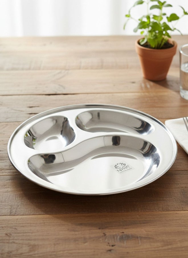 Nyra Kitchenware Steel 3-Compartment Stainless Steel Dishwasher Safe Plate - Image 1